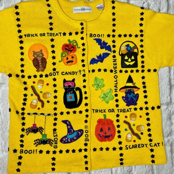 Marisa Christina Halloween Cardigan Sweater Appliqué Mixed Media Sequin Felt - Picture 2 of 15